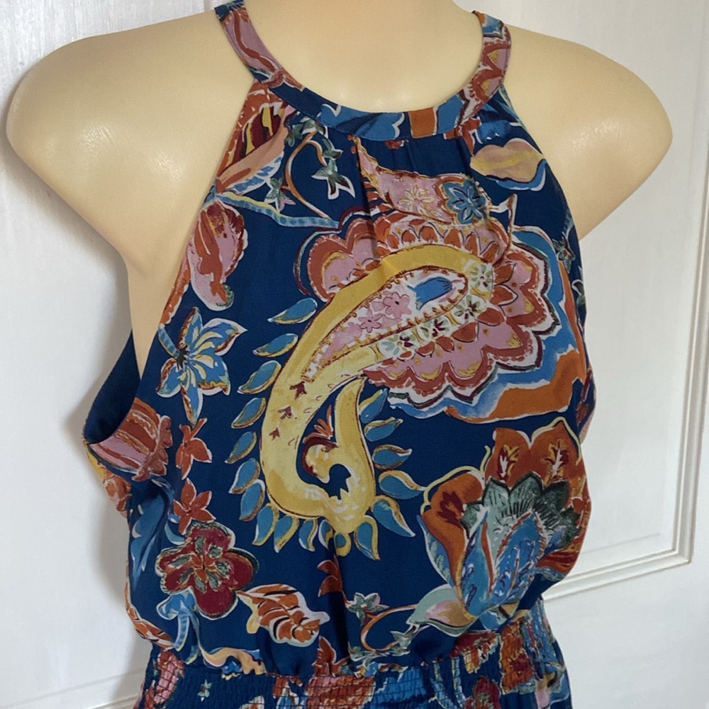 Nicole Miller Maxi Tiered Paisley Halter Dress - Blue Multi Color Size 2